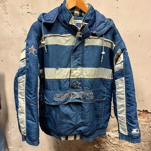Vintage 90s Starter Dallas Cowboys Adult Blue Puffer Pullover Coat Jacket Large